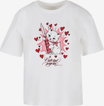 Tricou 'Psycho Kitty' de la Miss Tee pe alb: față