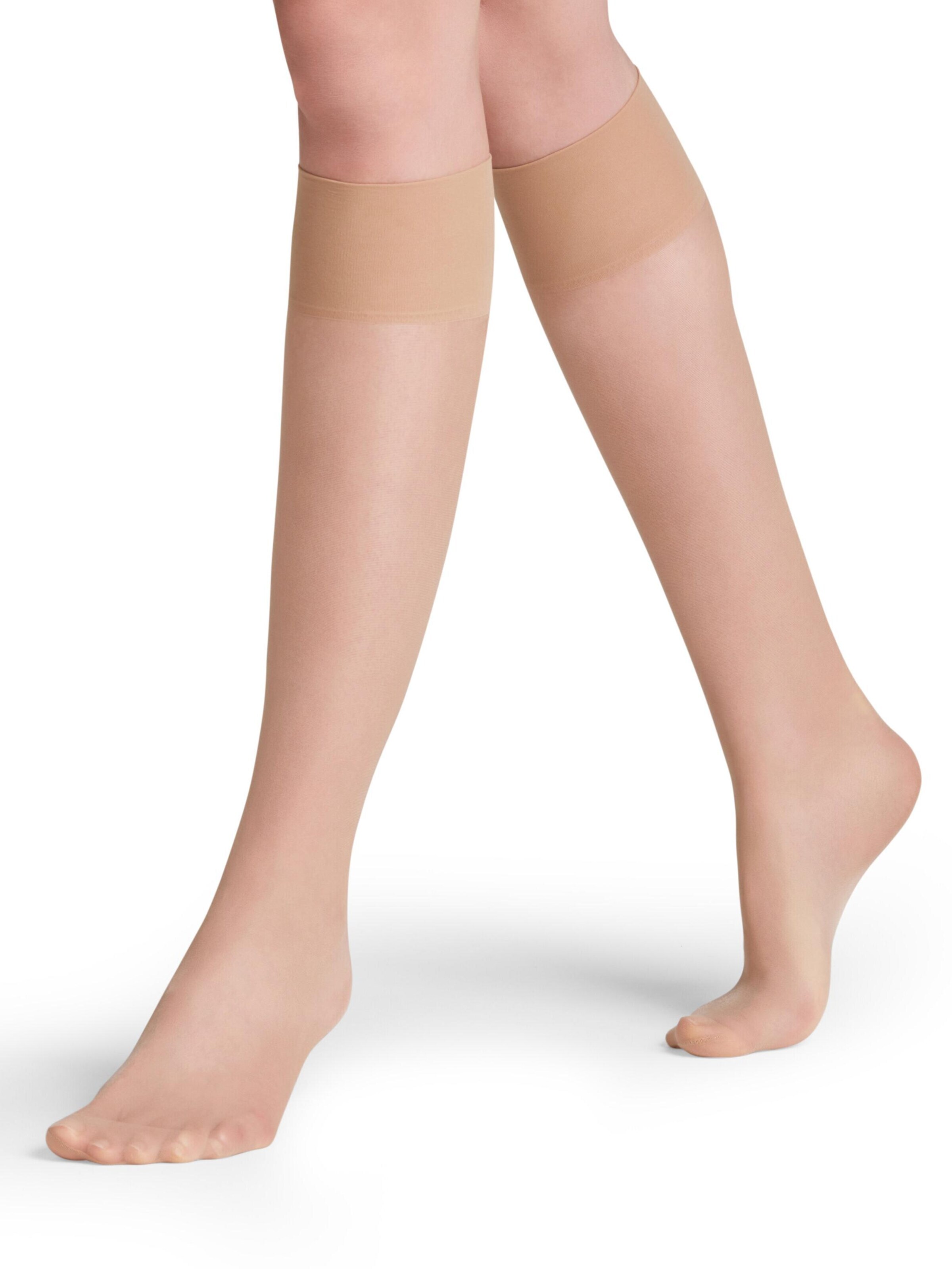FALKE Knee High Socks 'Seidenglatt' in Beige: front