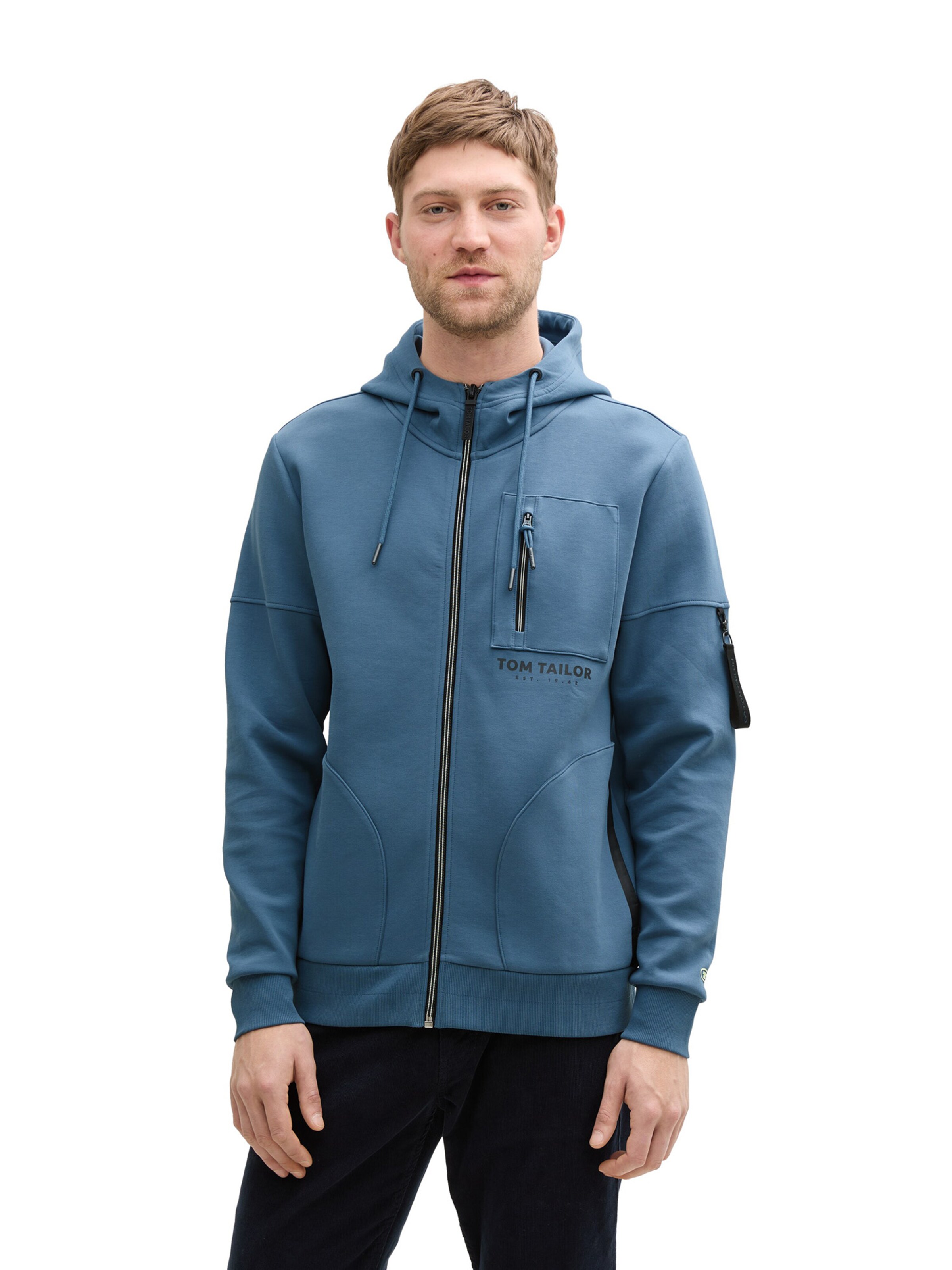 TOM TAILOR Zip-Up Hoodie in Blue: front
