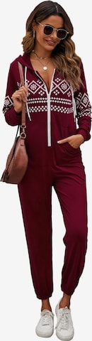 KoJooin Kombinezon 'Damen Overall mit Print, Kapuze, Kordelzug, langen Ärmeln und Taschen Bequemer Freizeit Jumpsuit' w kolorze czerwony: przód