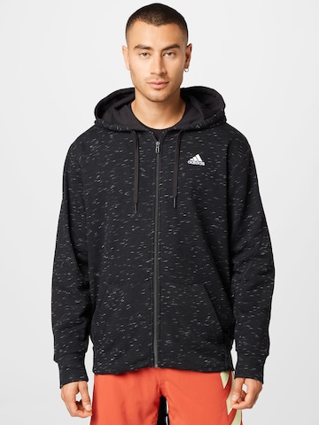 ADIDAS SPORTSWEAR Athletic Zip-Up Hoodie in Black: front