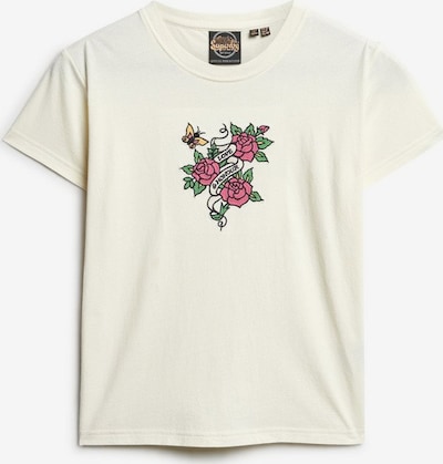 Superdry T-shirt en crème / jaune / vert / rose / noir, Vue avec produit