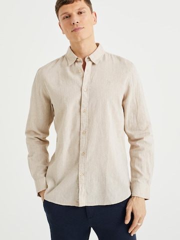 WE Fashion Slim fit Button Up Shirt in Beige: front