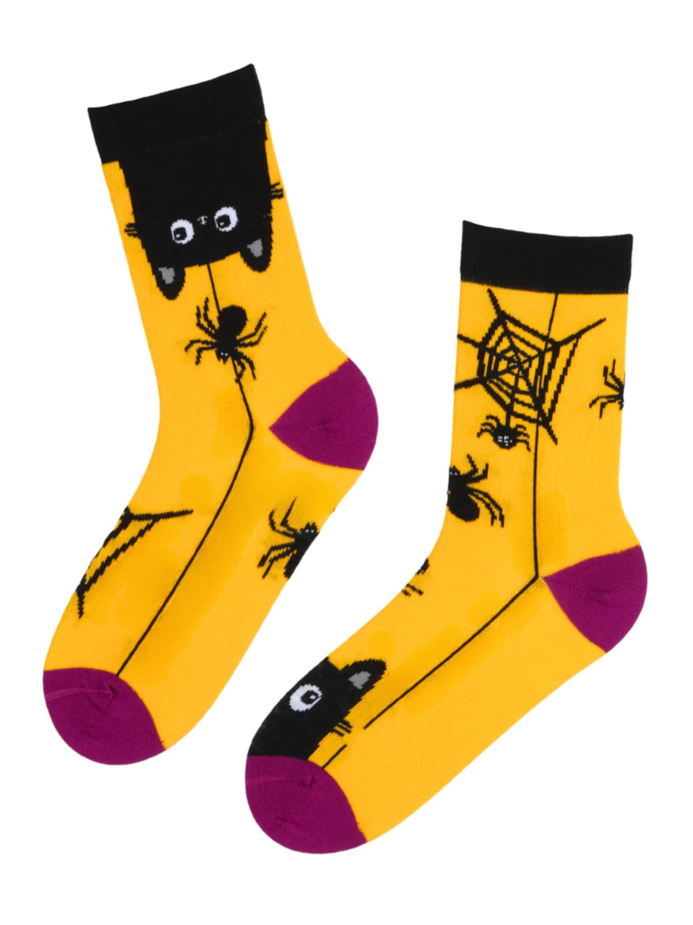Sokisahtel - Calcetines 'CAT Halloween socks with a cat and a spider' en negro: frente