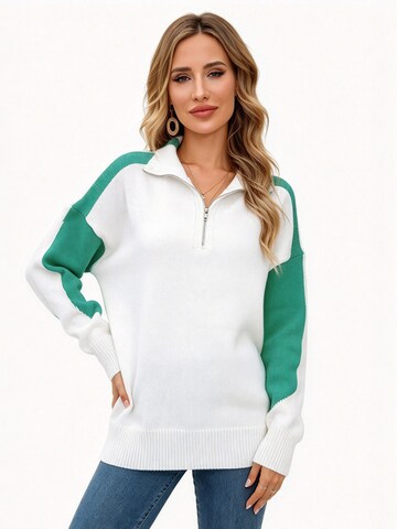 KoJooin Sweter 'Damen Oversize Strickpullover mit Stehkragen und Reißverschluss Lockerer Pullover mit Pull-Over' w kolorze biały