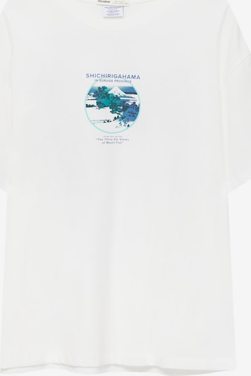 Pull&Bear T-shirt en bleu / jade / noir / blanc naturel, Vue avec produit