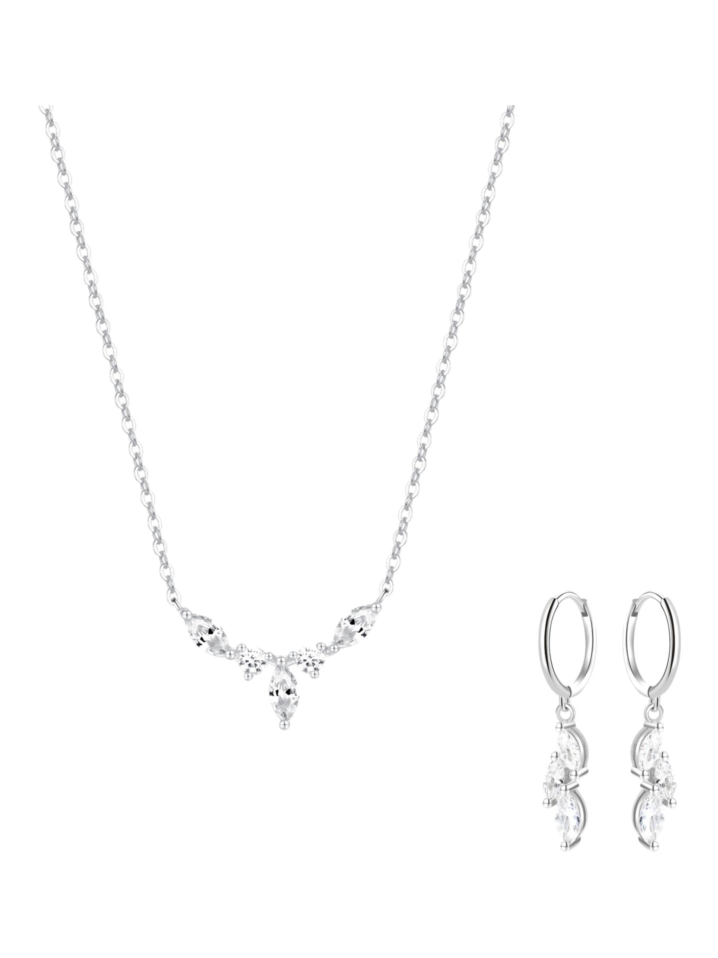 Hey Happiness Sieraden set 'Gemstone Crown Necklace & Cluster Huggie Earrings' in Zilver: voorkant