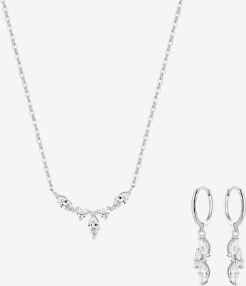 Hey Happiness Sieraden set 'Gemstone Crown Necklace & Cluster Huggie Earrings' in Zilver: voorkant