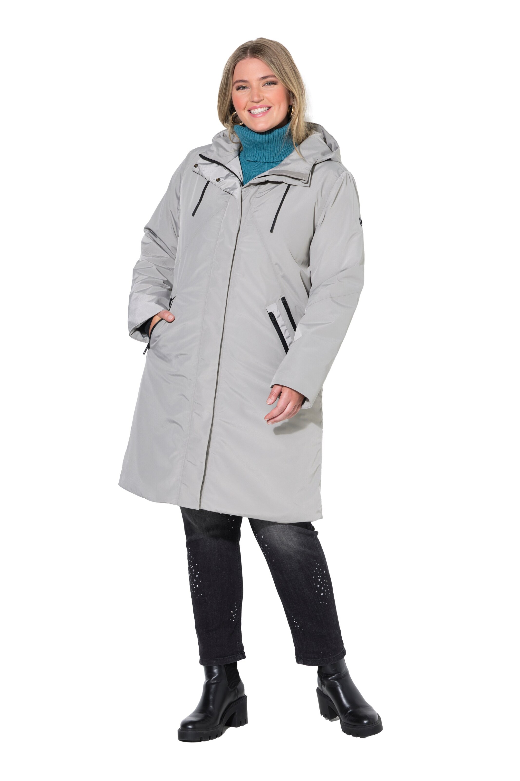 Ulla Popken Between-seasons coat in Grey: front