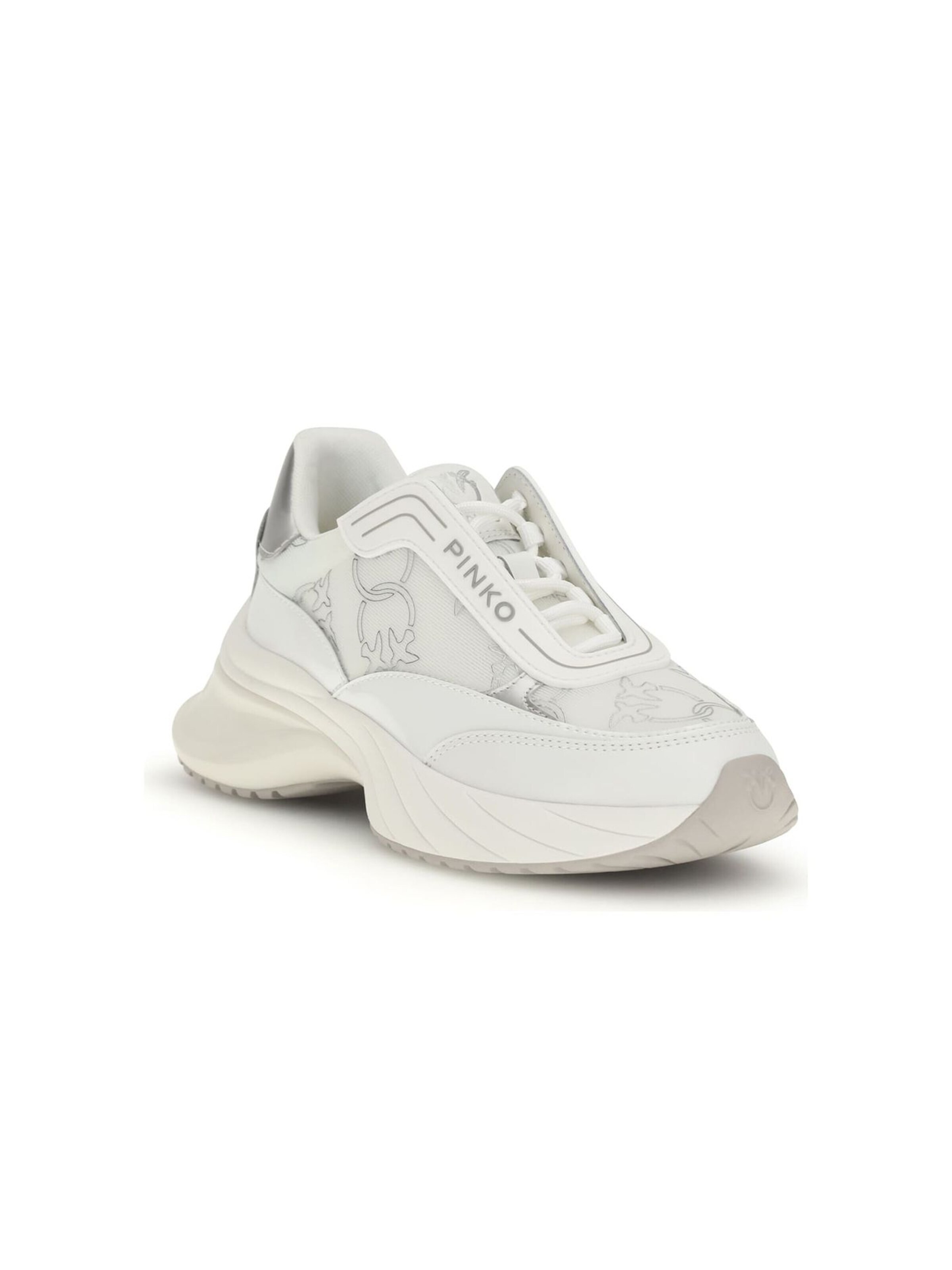 PINKO Sneakers laag 'Ariel 19 - Sneaker Calf Leather/Patent/Monogram Net' in Wit: voorkant