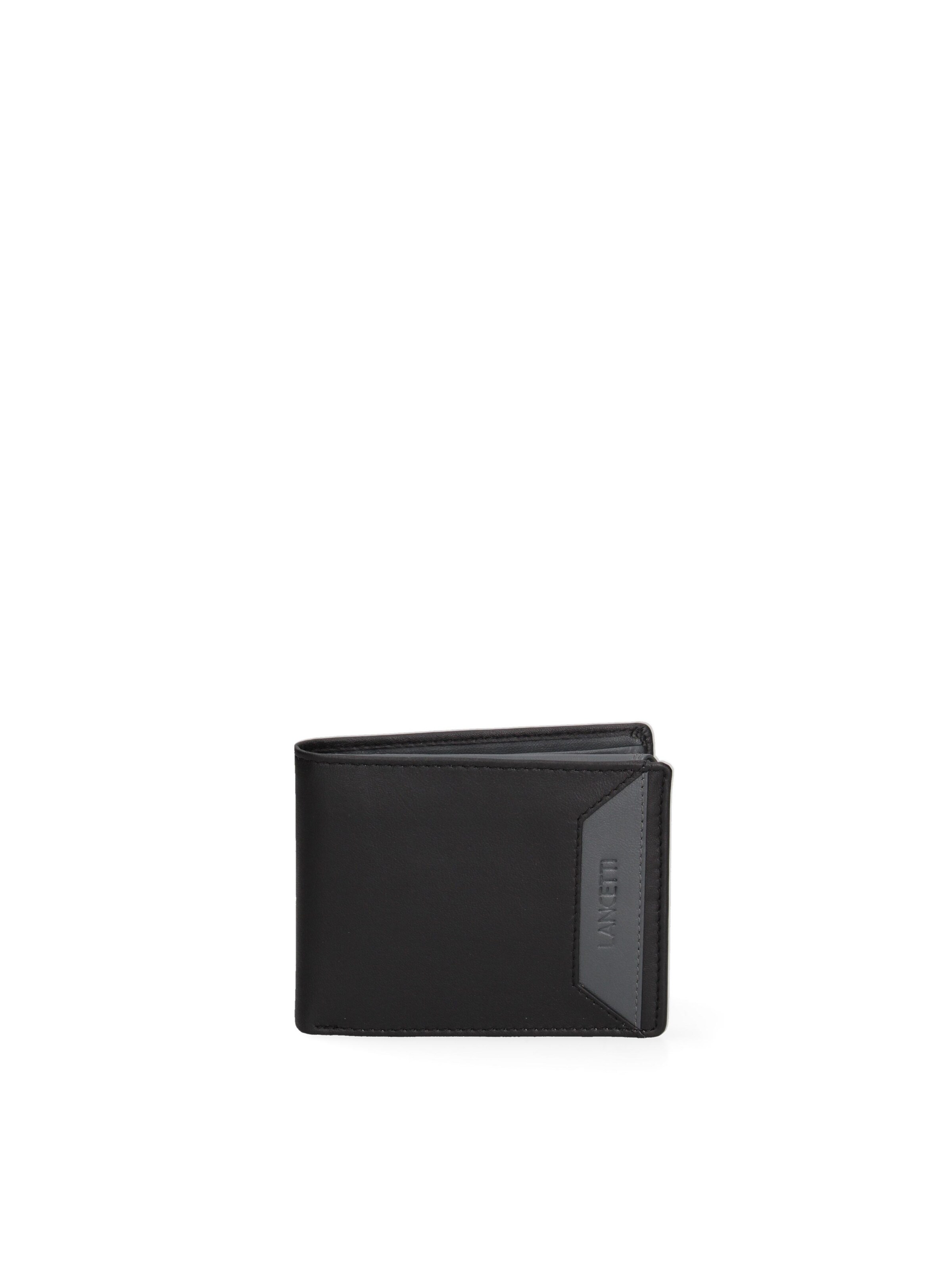 Portamonete 'Portafoglio Uomo Vera Pelle Lancetti Slim Compatto 12x9,5 cm' di Lancetti in nero: frontale