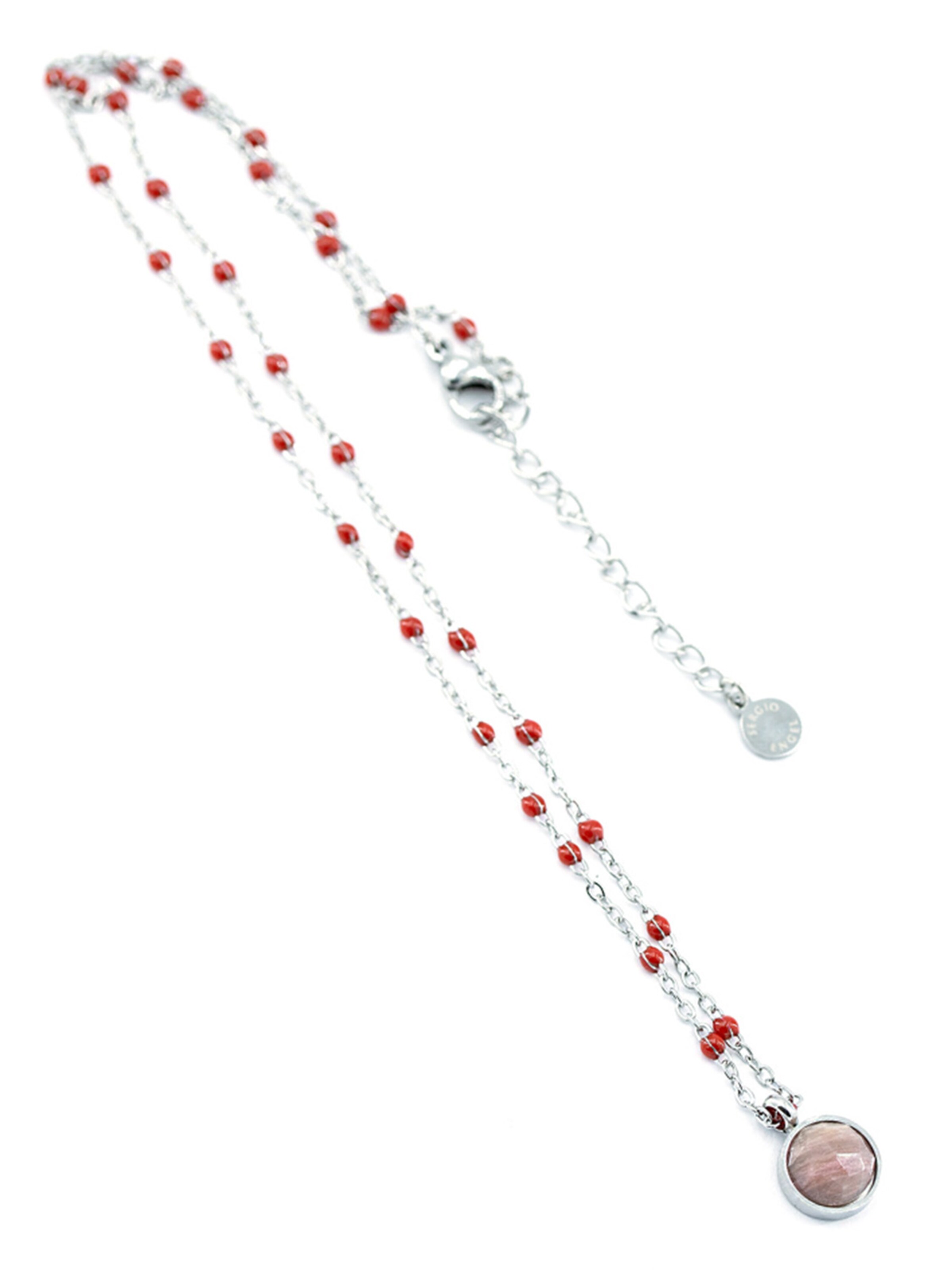 Sergio Engel Kette 'Beach Kette 01 Farbig akzentuierte Stahlkette mit Natursteinanhänger'‌‌‌‌ in Pink: Vorderseite