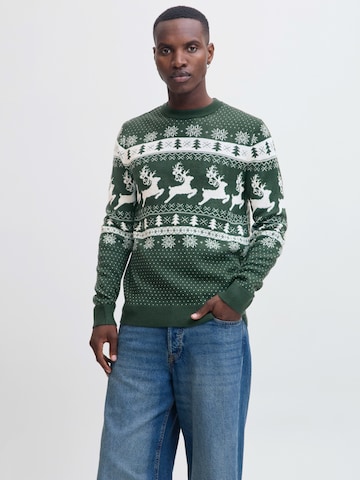 JACK & JONES Svetr 'JJXMAS FROSTY' – zelená: přední strana