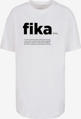 Mister Tee Shirt 'Fika Definition' in Wit: voorkant