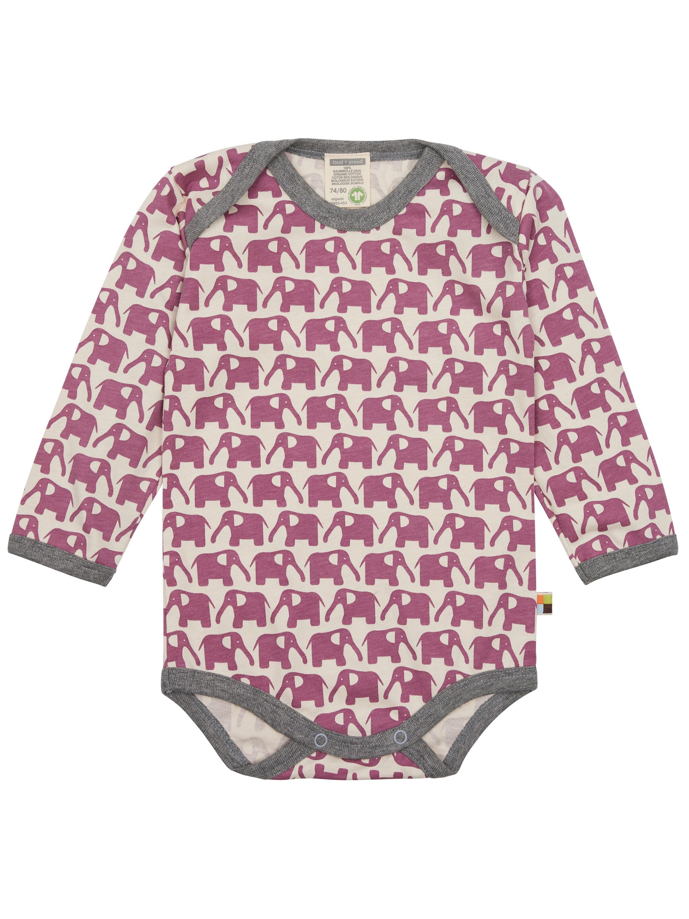 loud + proud Romper/Bodysuit 'Elefanten' in Purple: front