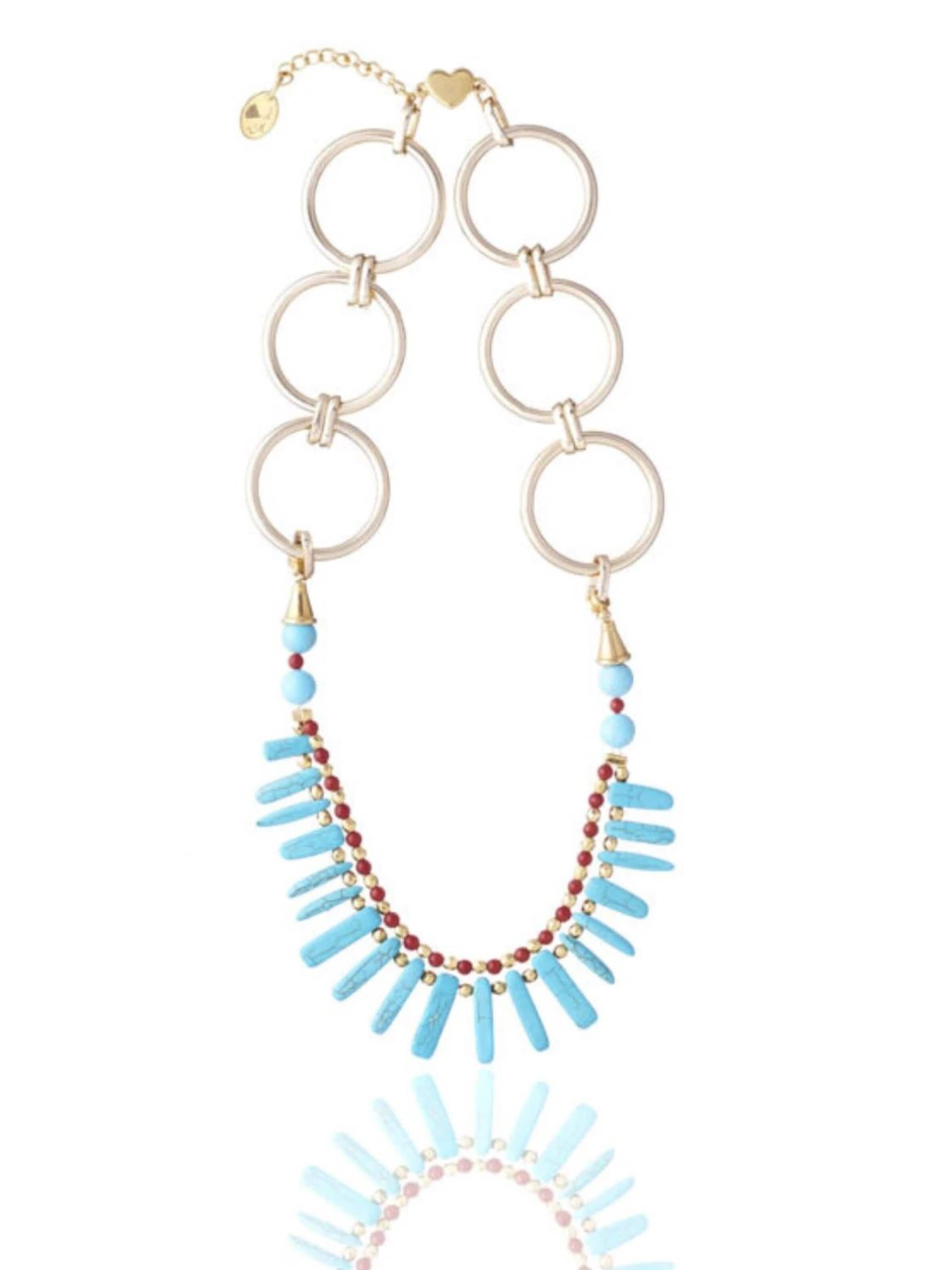 THE GEM STORIES JEWELRY Αλυσίδα 'Turquoise Sticks and Red Howlite Necklace' σε μπλε: μπροστά