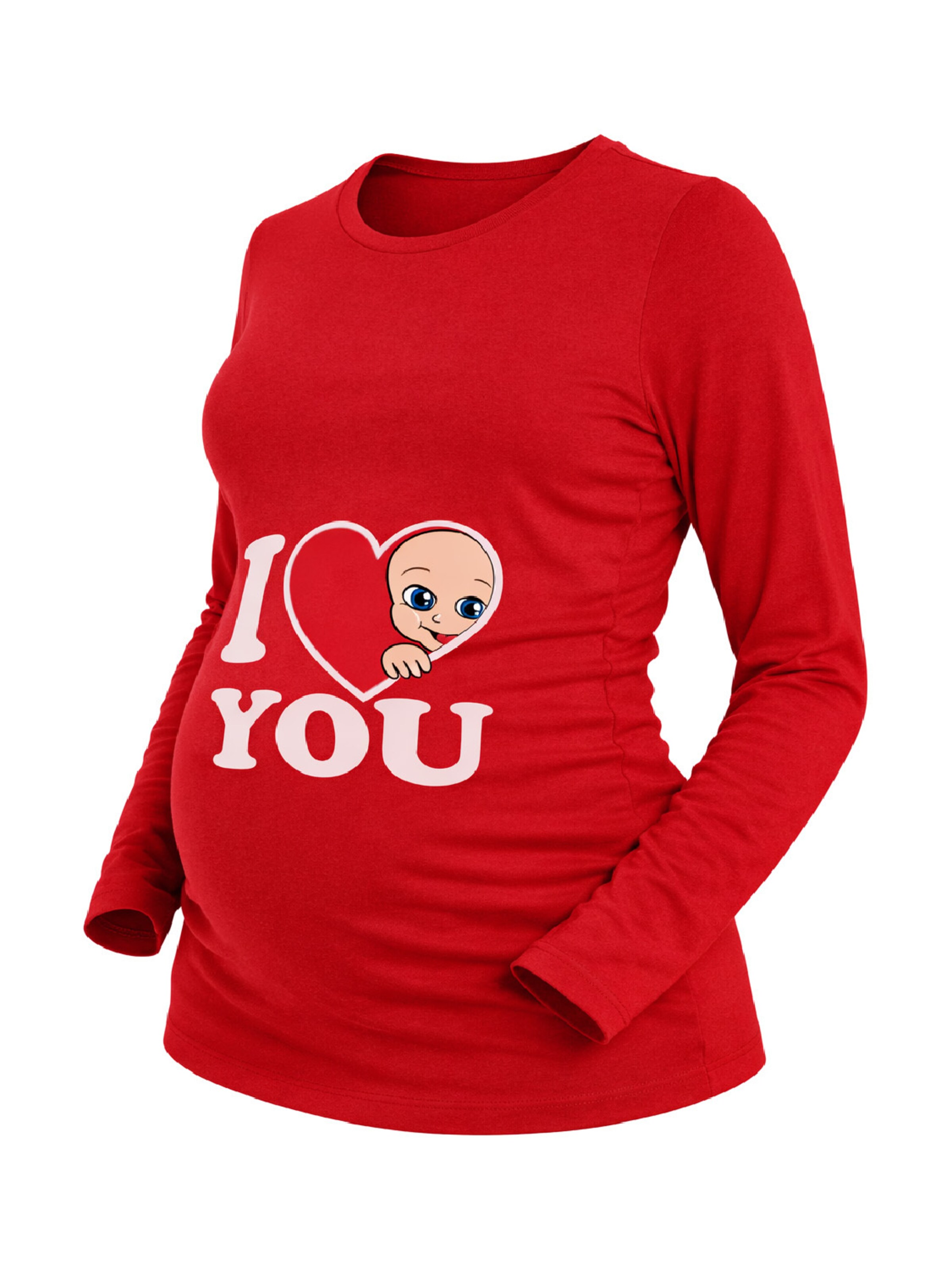 M.M.C. Shirt 'I Love You Umstandslangarmshirt' in Red: front