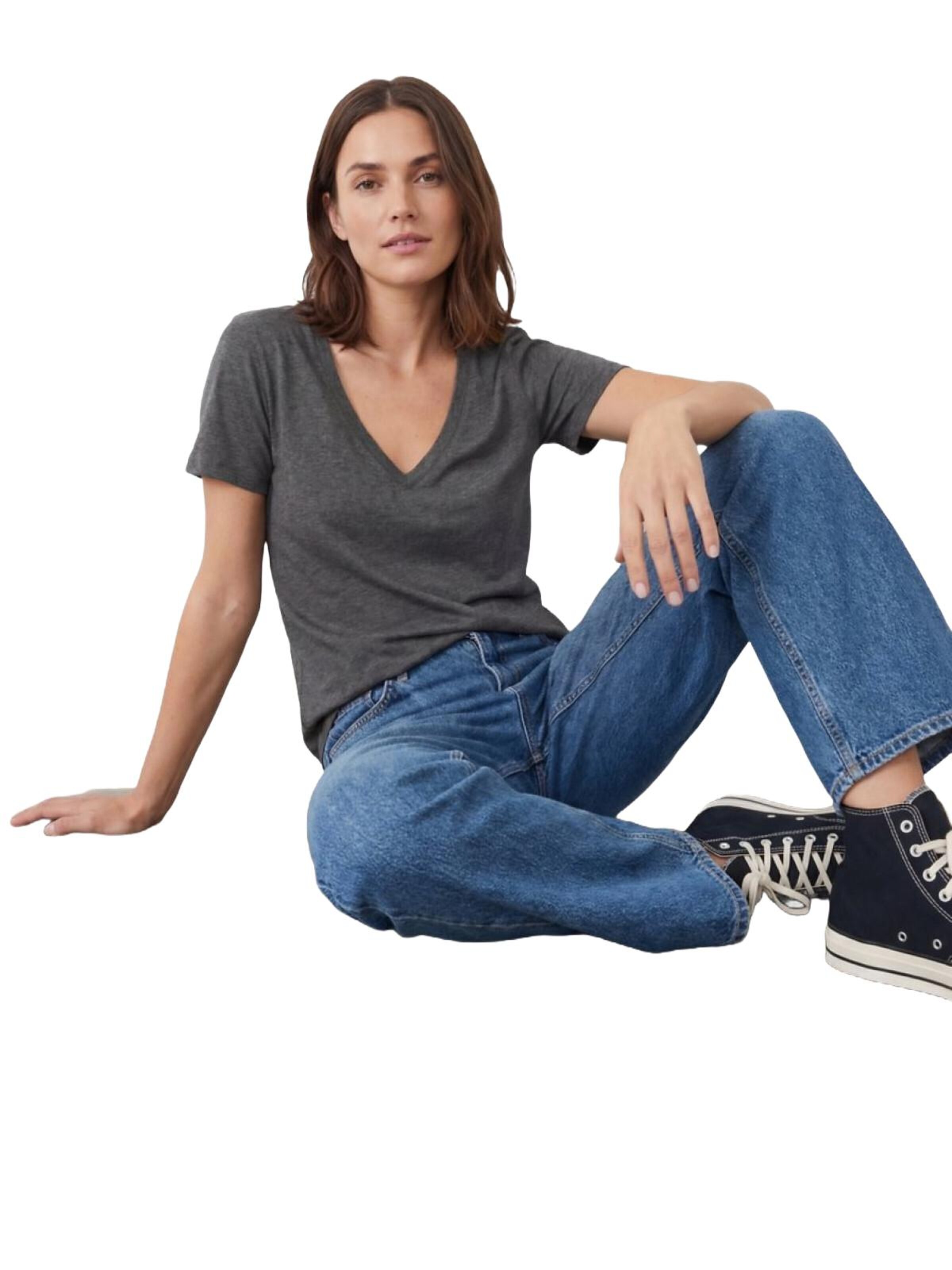 LTB Jeans Shirt 'LTB Jeans Basic-T-Shirt mit V-Ausschnitt' in Grey: front