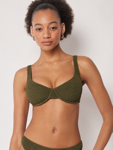 CALZEDONIA Balconette Bikini Top 'Crinkle Waves' in Green: front