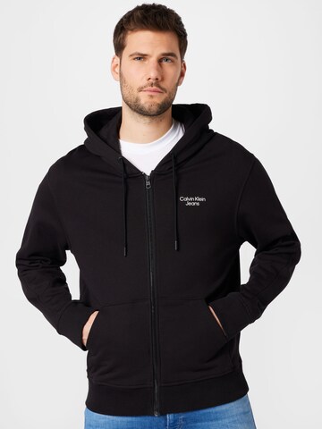 Calvin Klein Jeans Zip-Up Hoodie in Black: front