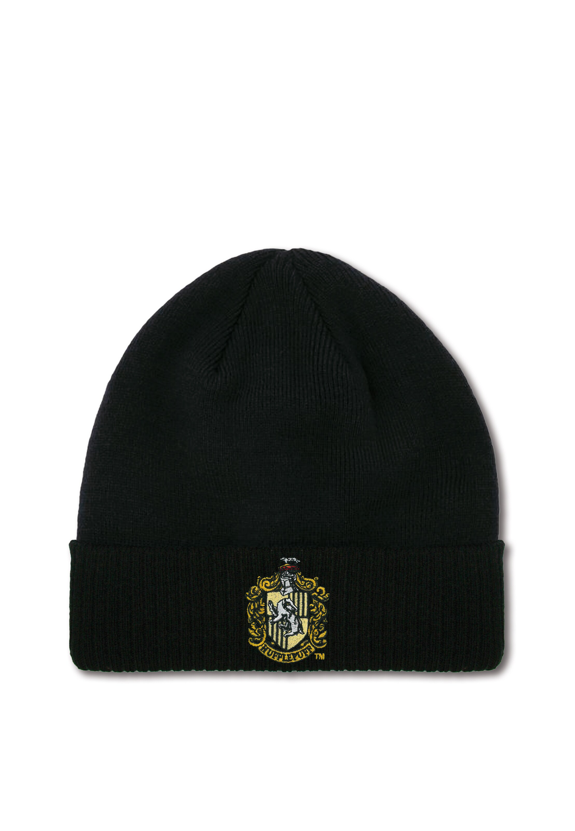 LOGOSHIRT Muts 'Harry Potter - Hufflepuff' in Zwart: voorkant