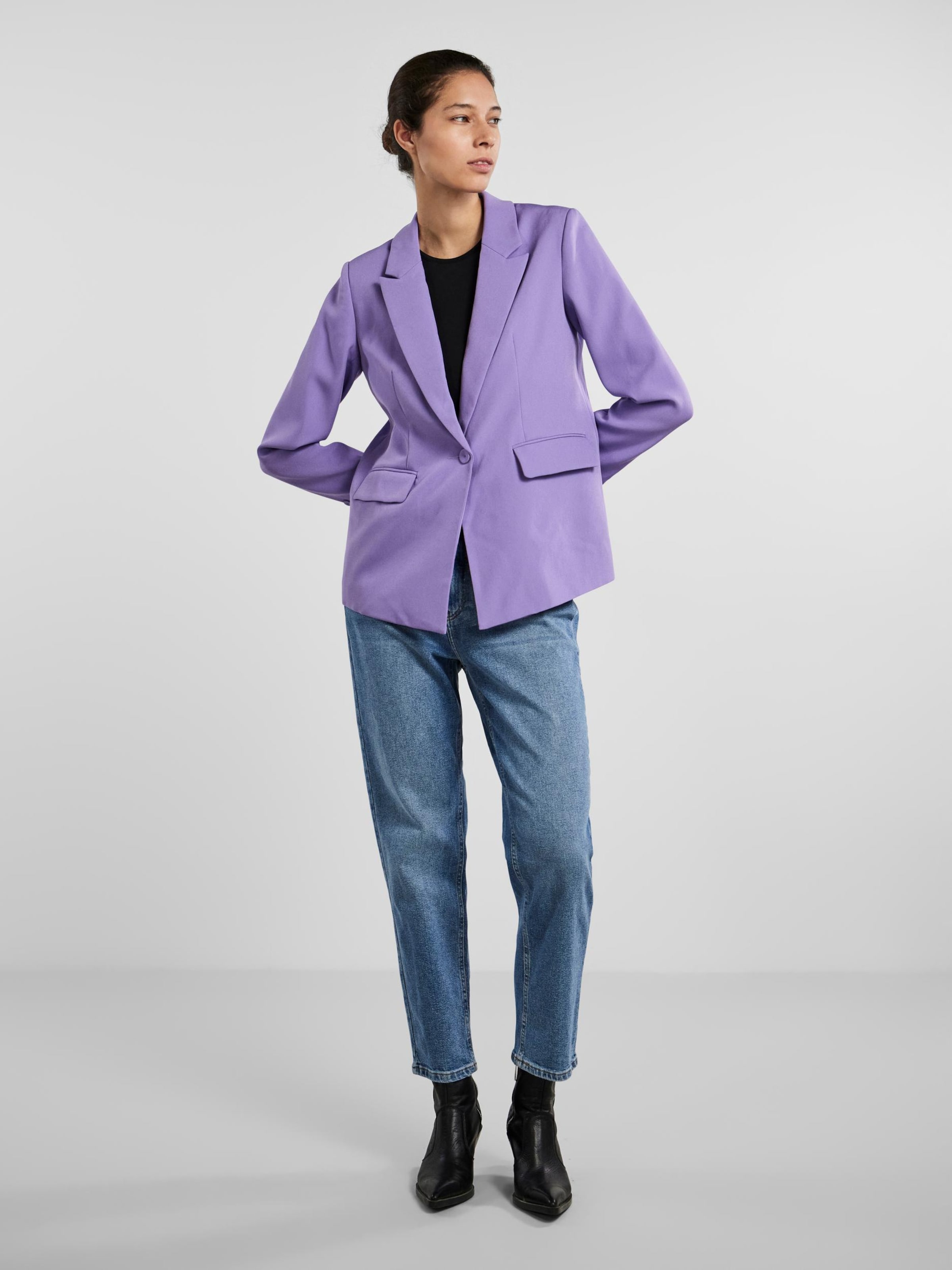 Purple blazer with jeans hot sale