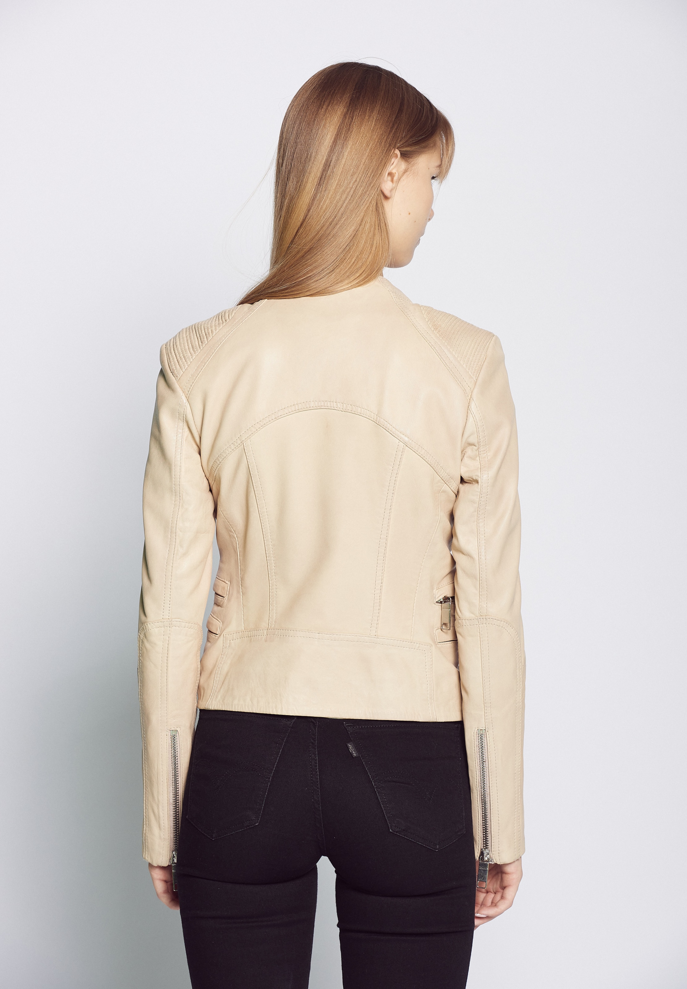 Maze Biker Lederjacke mit auffälligem Innenfutter ' Chrystal ' in Beige |  ABOUT YOU