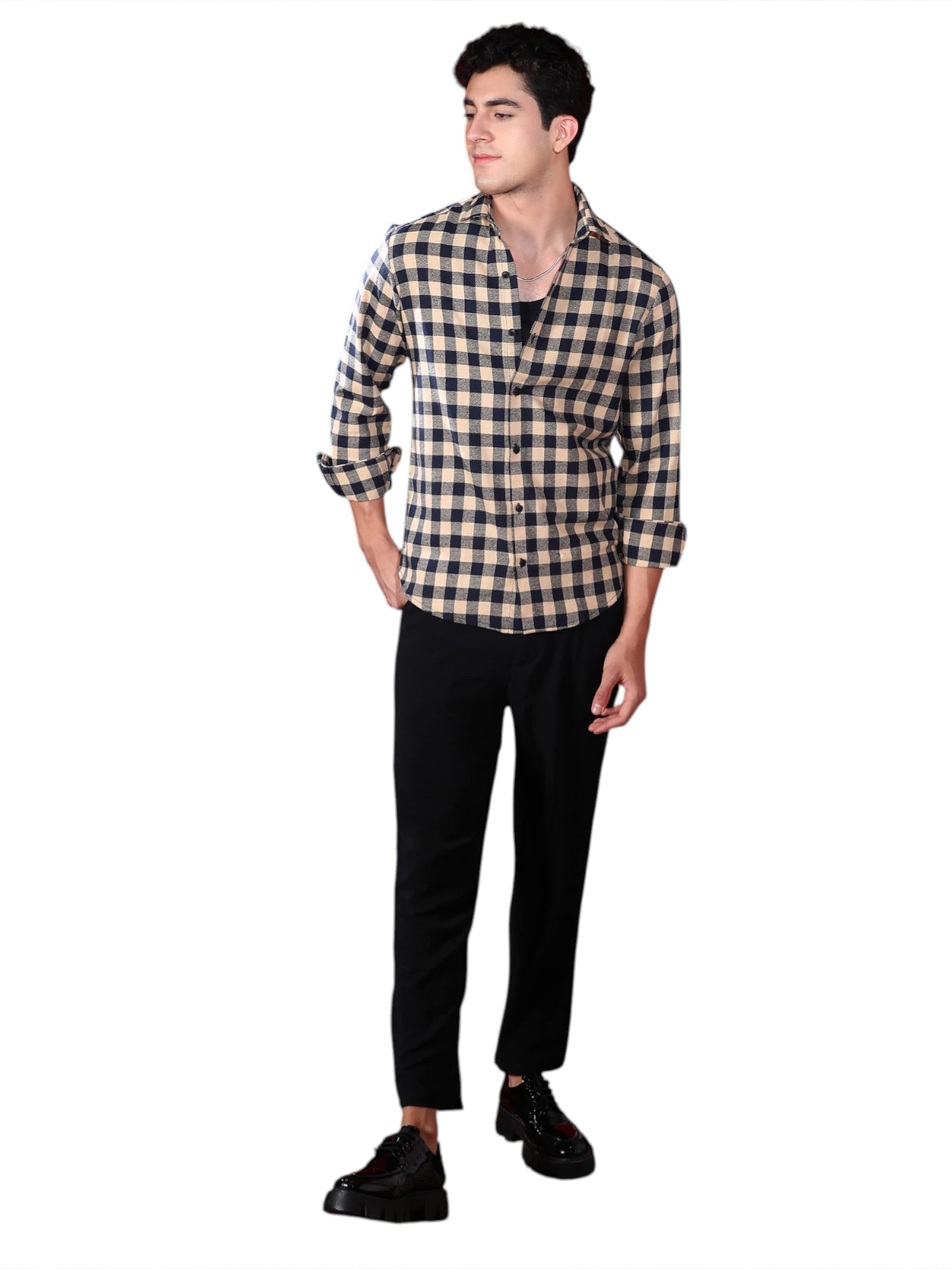 Campus Sutra - Regular Fit Camisa 'Malaysia' em bege
