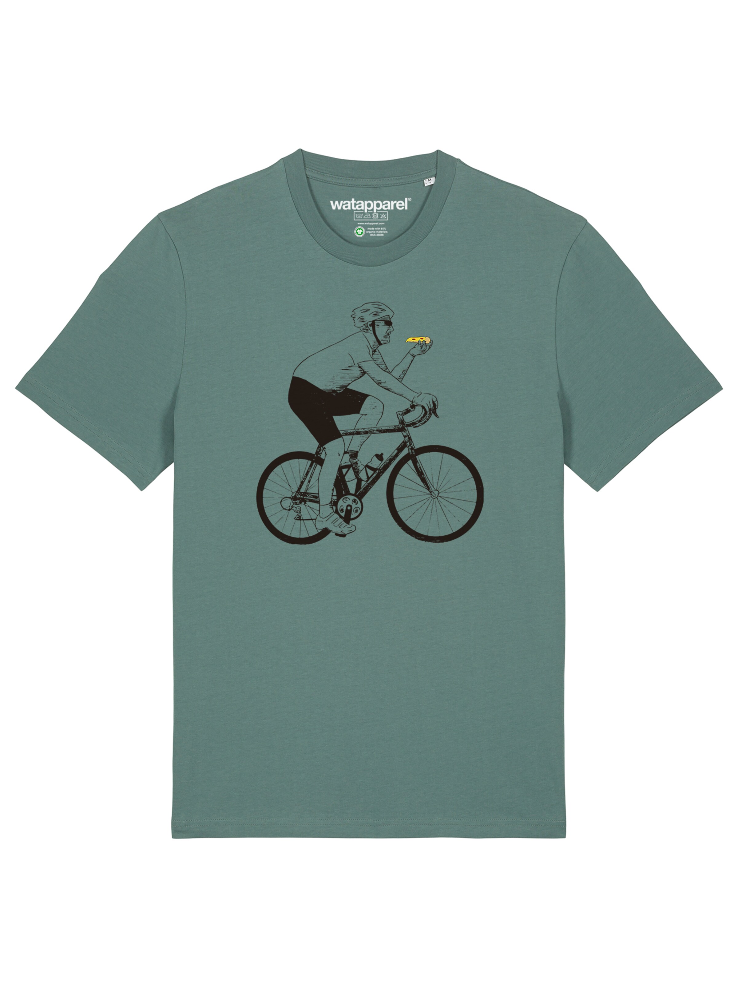 Watapparel Shirt 'Fahrrad und Pizza' in Green: front