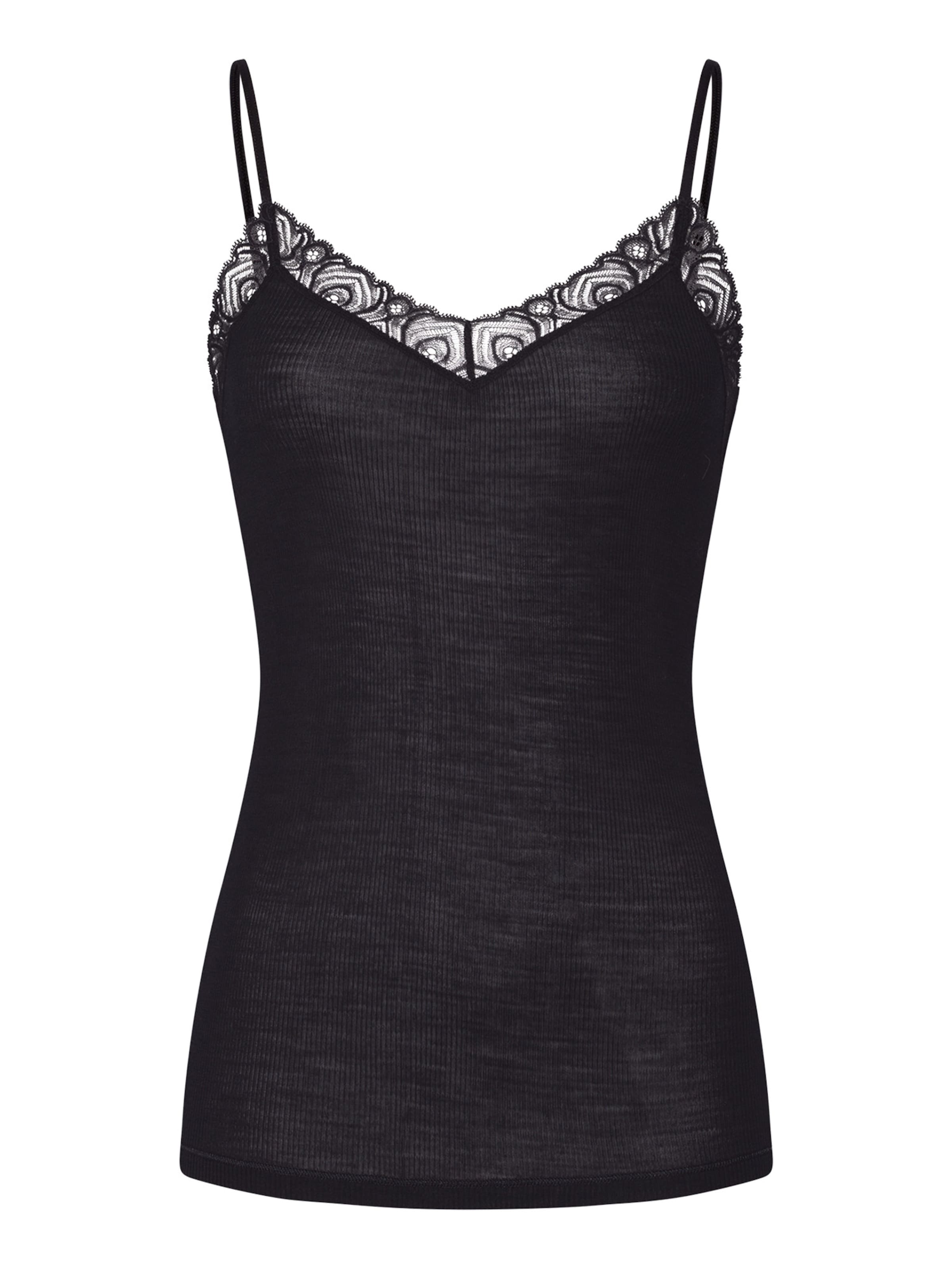 Hanro Top ' Woolen Lace ' in Black: front