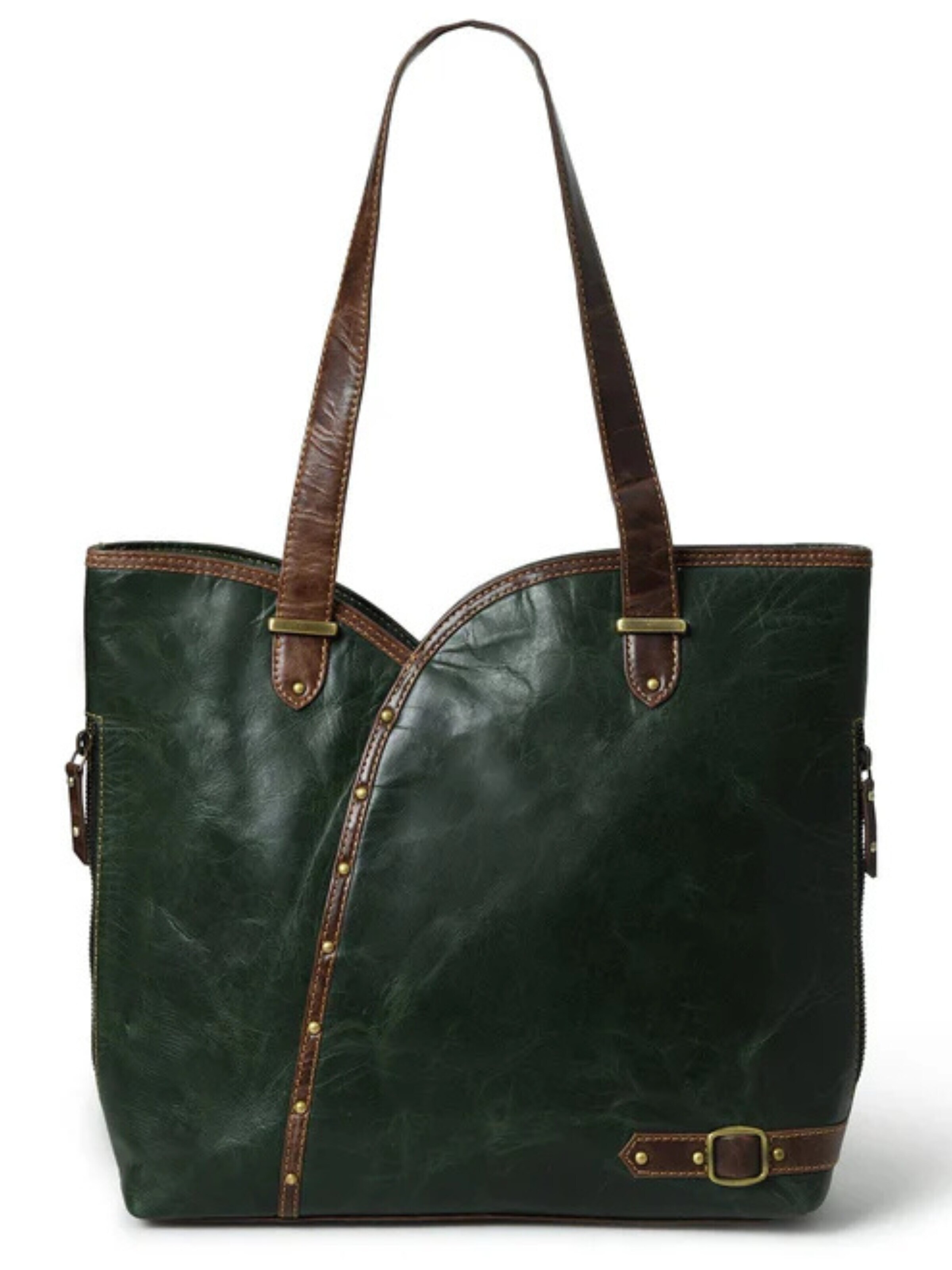 Ella Eisvogel Handtasche 'Leder-Tasche aus Büffelleder Vintage'‌‌‌‌‌ in Grün: Vorderseite