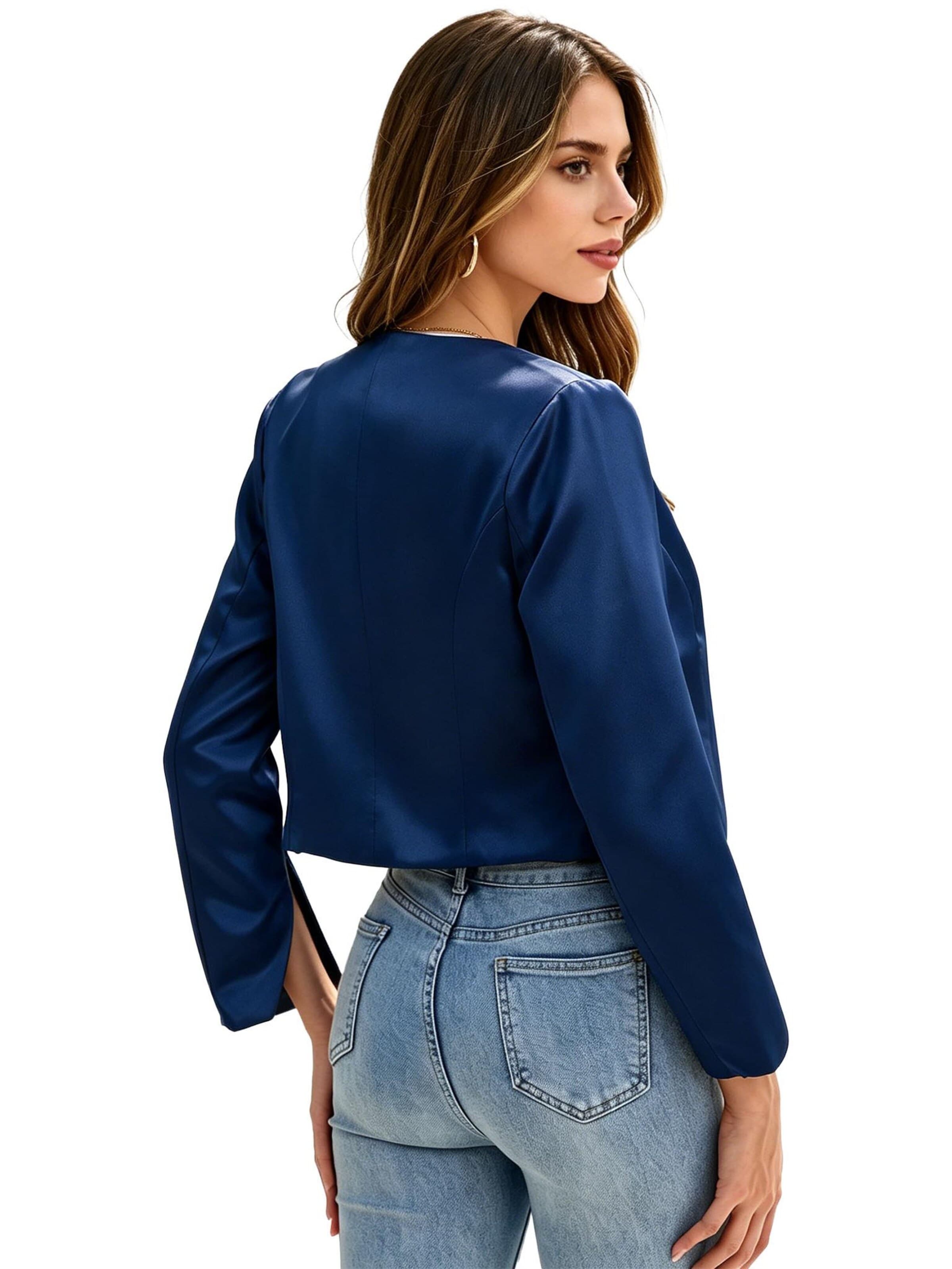 KoJooin Blazer 'Satin-Cardigan für Damen, lange ärmel,vorne offen, kurz geschnitten,Bolero-Schulterjacke fürs Büro'‌‌‌‌‌ in Blau