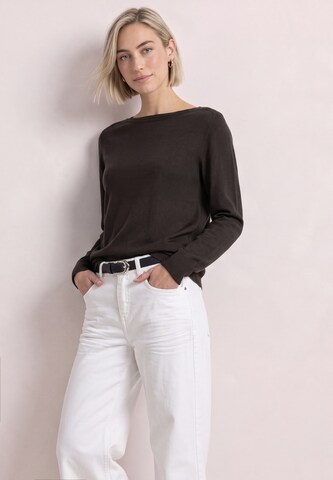 STREET ONE Basic Pullover mit U-Boot-Ausschnitt in Braun: Vorderseite