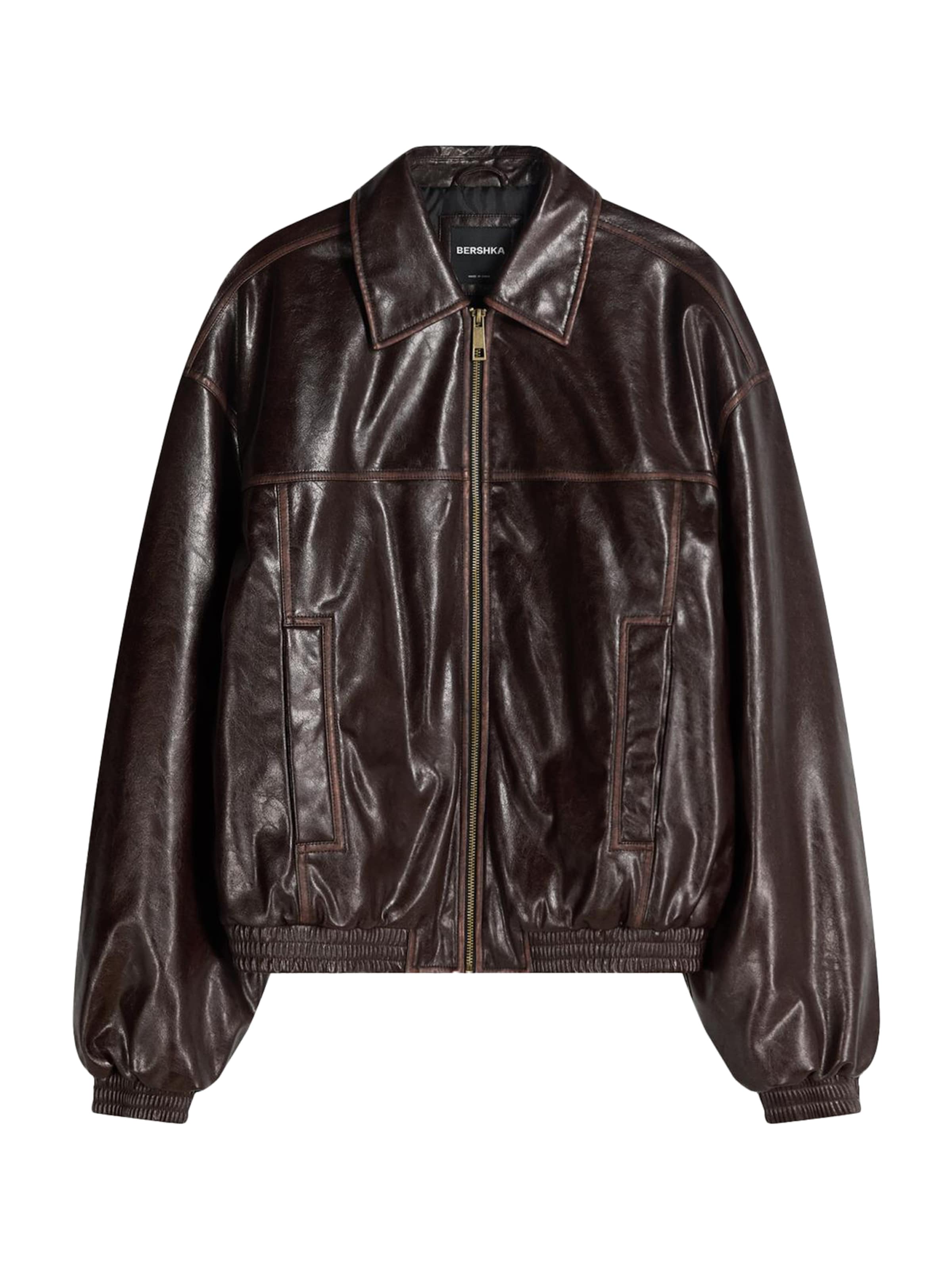 Wide Leg Veste mi-saison Bershka en marron : devant