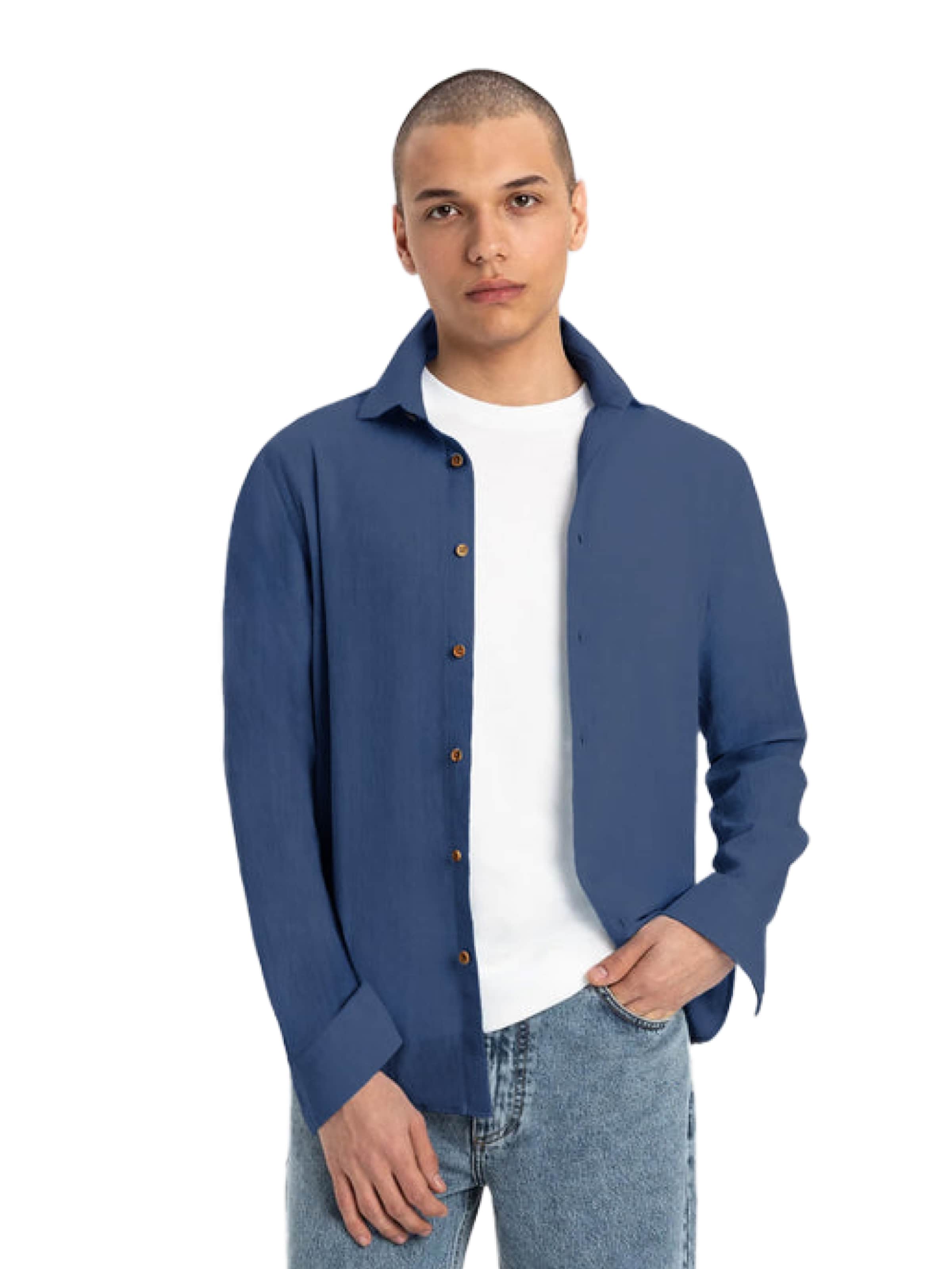 UNIQVIBE Regular fit Overhemd in Blauw: voorkant