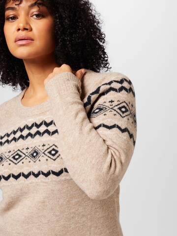 Vero Moda Curve Sweter 'FIFI FAIRISLE' w kolorze beżowy