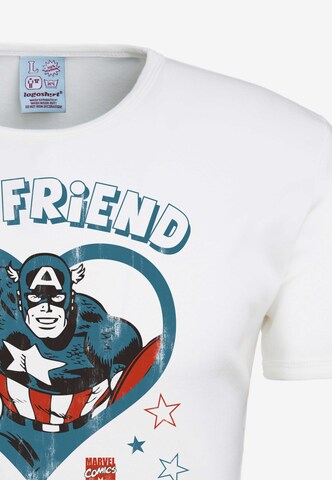 LOGOSHIRT Shirt 'Marvel - My Boyfriend Is A Superhero' in White