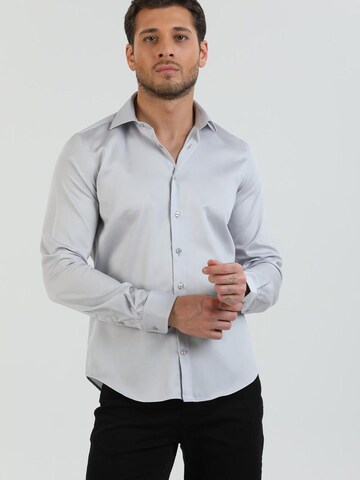 Slim fit Camicia business 'Firenze Satin Man Shirt Black' di 7Camicie in grigio: frontale