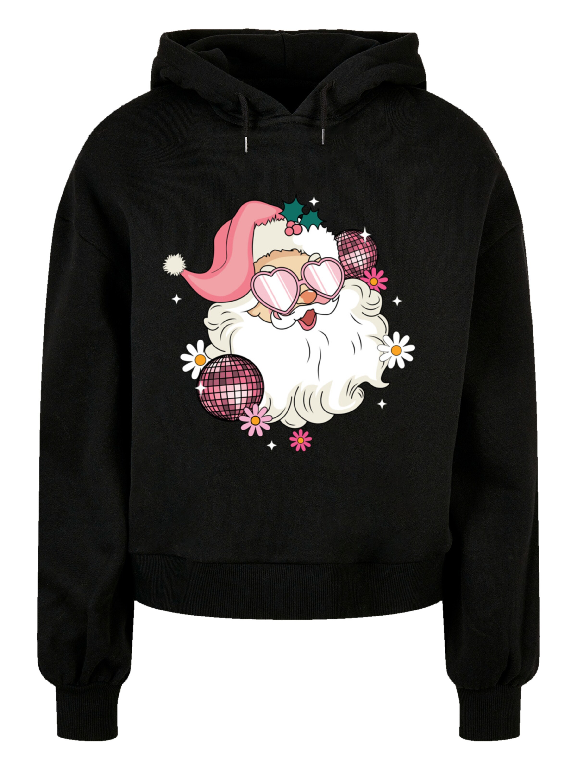 F4NT4STIC Sweatshirt 'Retro Disco Santa Christmas Bling' in Black: front