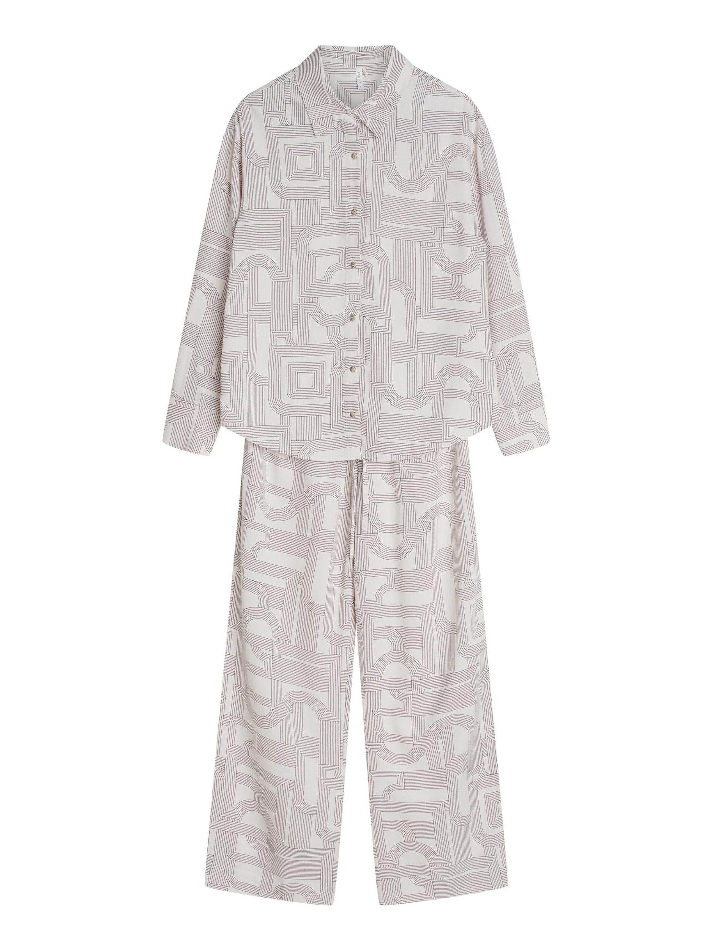 ESOTIQ - Pijama 'Pyjama Set bequem weich Viskose langärmlig Hemdkragen Muster Mosaic' en beige