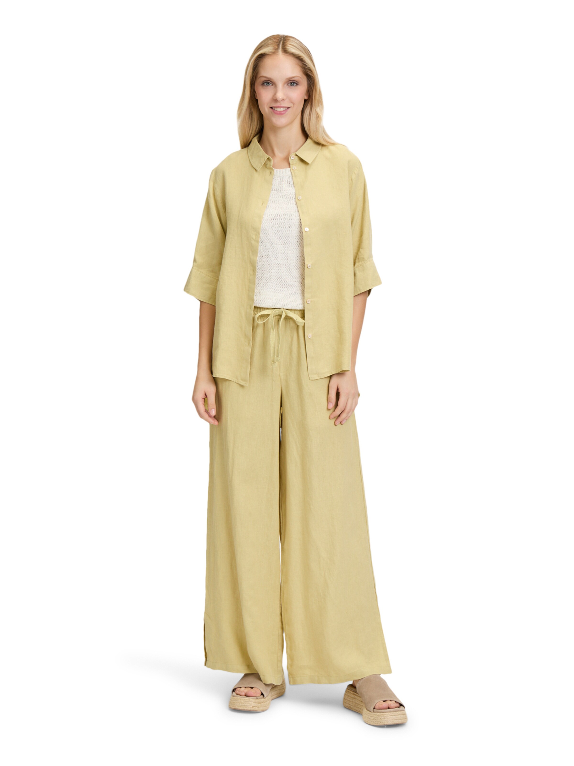 Cartoon Leinenbluse mit Kragen in Grün