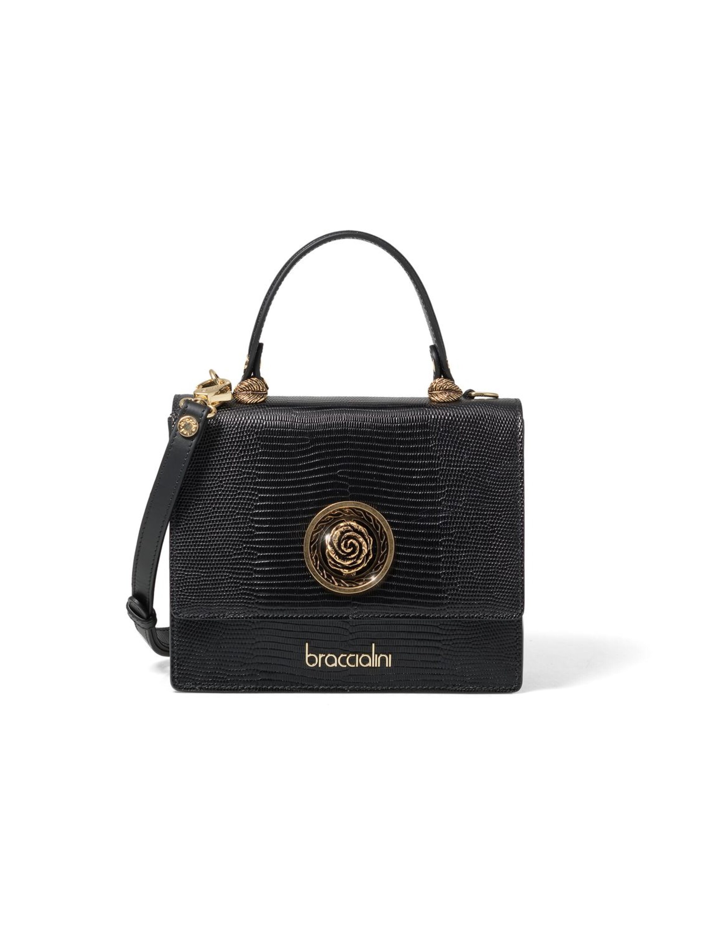 Braccialini - Bolso de mano 'Audrey Lyzard Rosa' en negro: frente