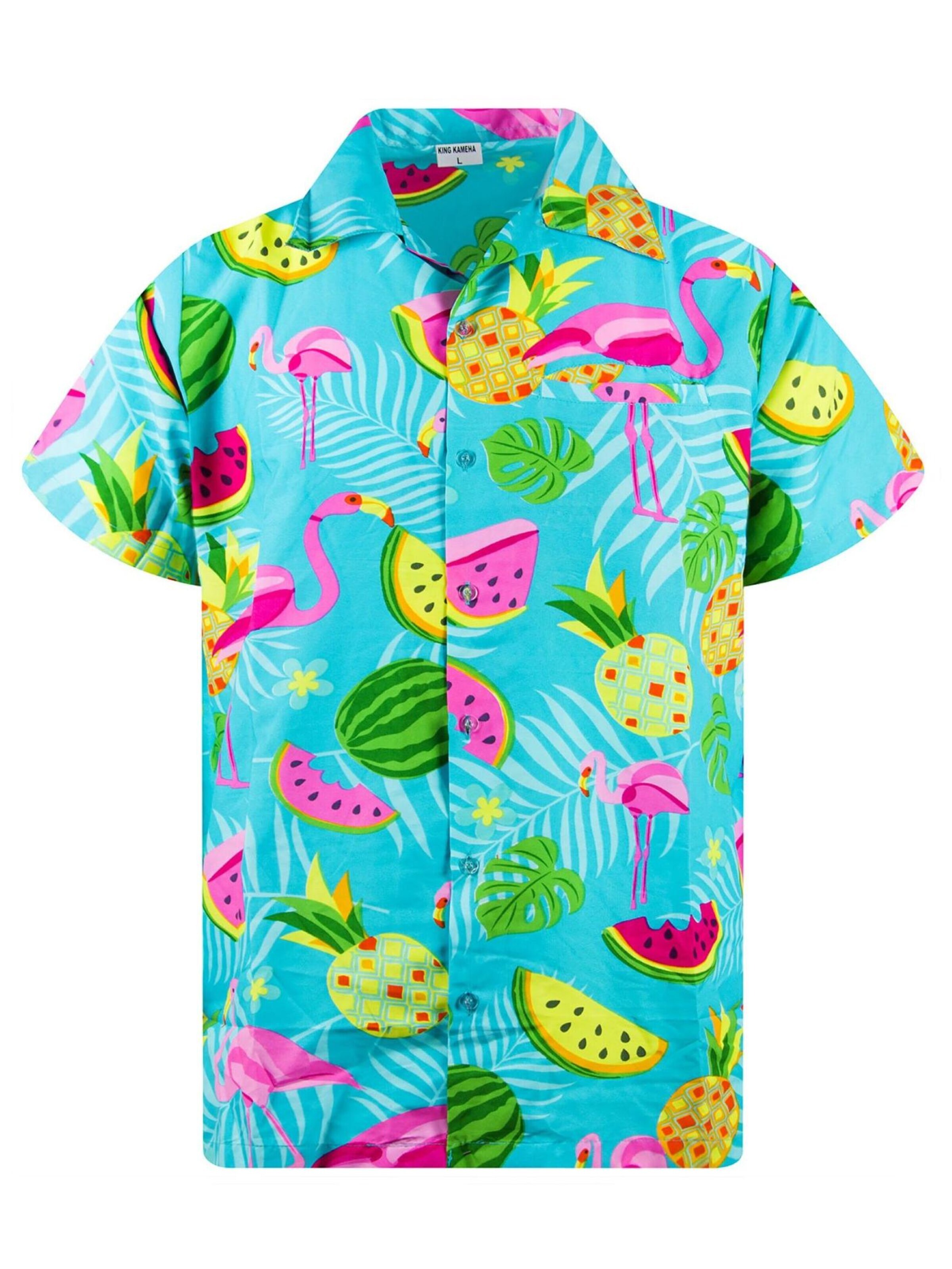 King Kameha Shirt 'Flamingo Melone' in Blauw: voorkant