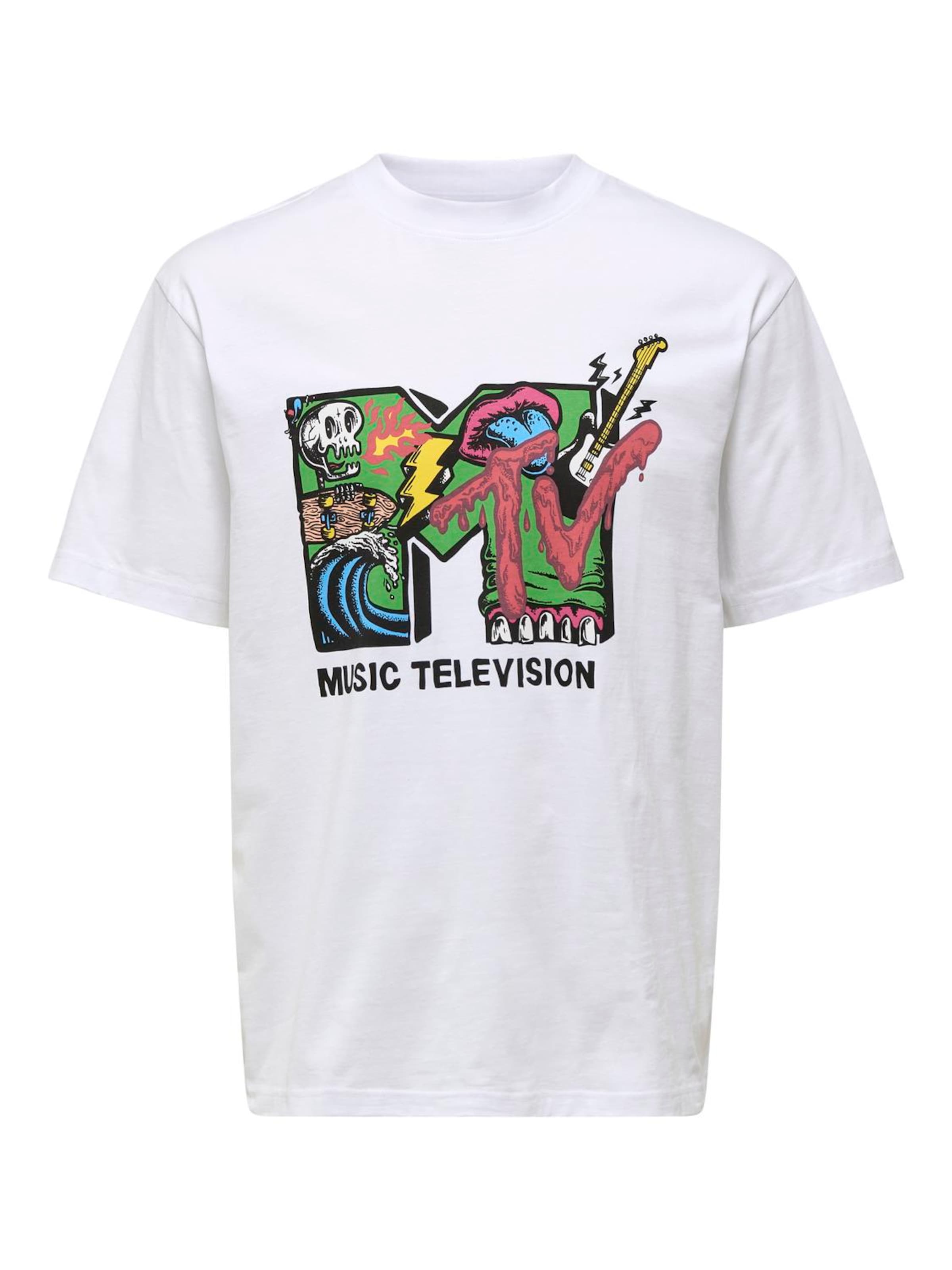 kék / zöld / fekete / fehér Only & Sons Póló 'MTV', Termék nézet