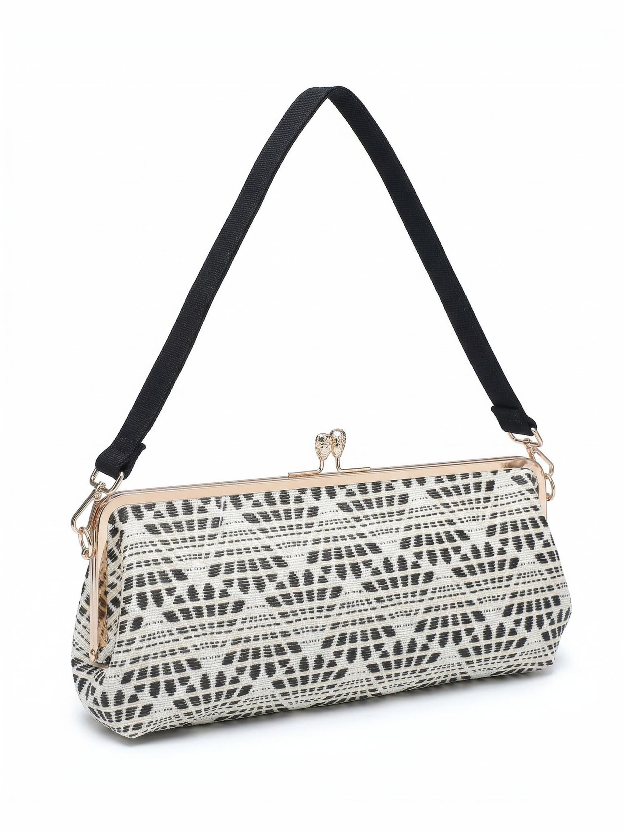 Borsa a mano 'Borsa a mano Kassandra Orlanda Plus - Chiusura fibbia, tessuto jacquard geometrico' di Kassandra in nero