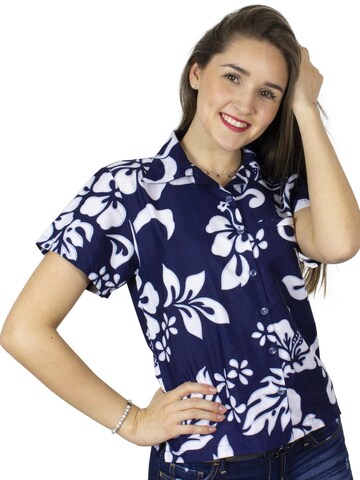 King Kameha Blouse 'Hibiscus' in Blue: front