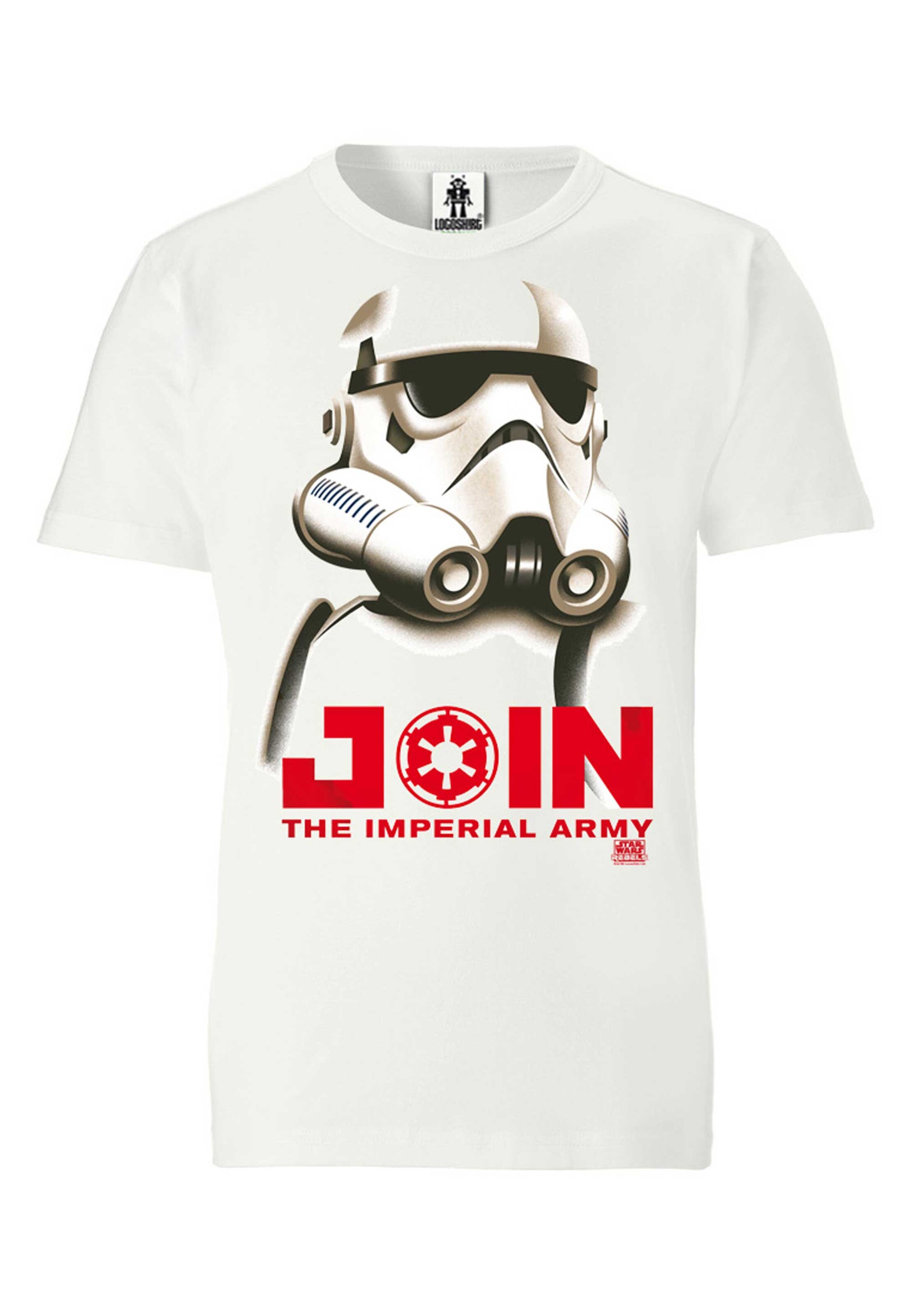 LOGOSHIRT Shirt 'Stormtrooper - Join The Imperial Army' in Wit: voorkant
