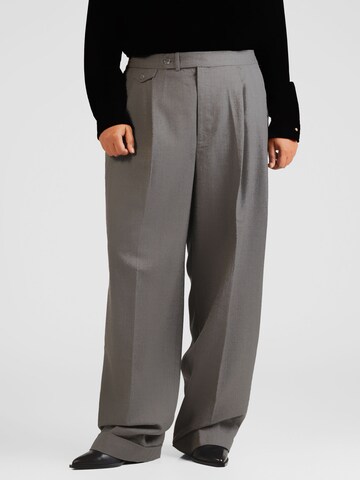 Lauren Ralph Lauren Plus Loose fit Pleat-Front Pants 'TUMELO' in Grey: front