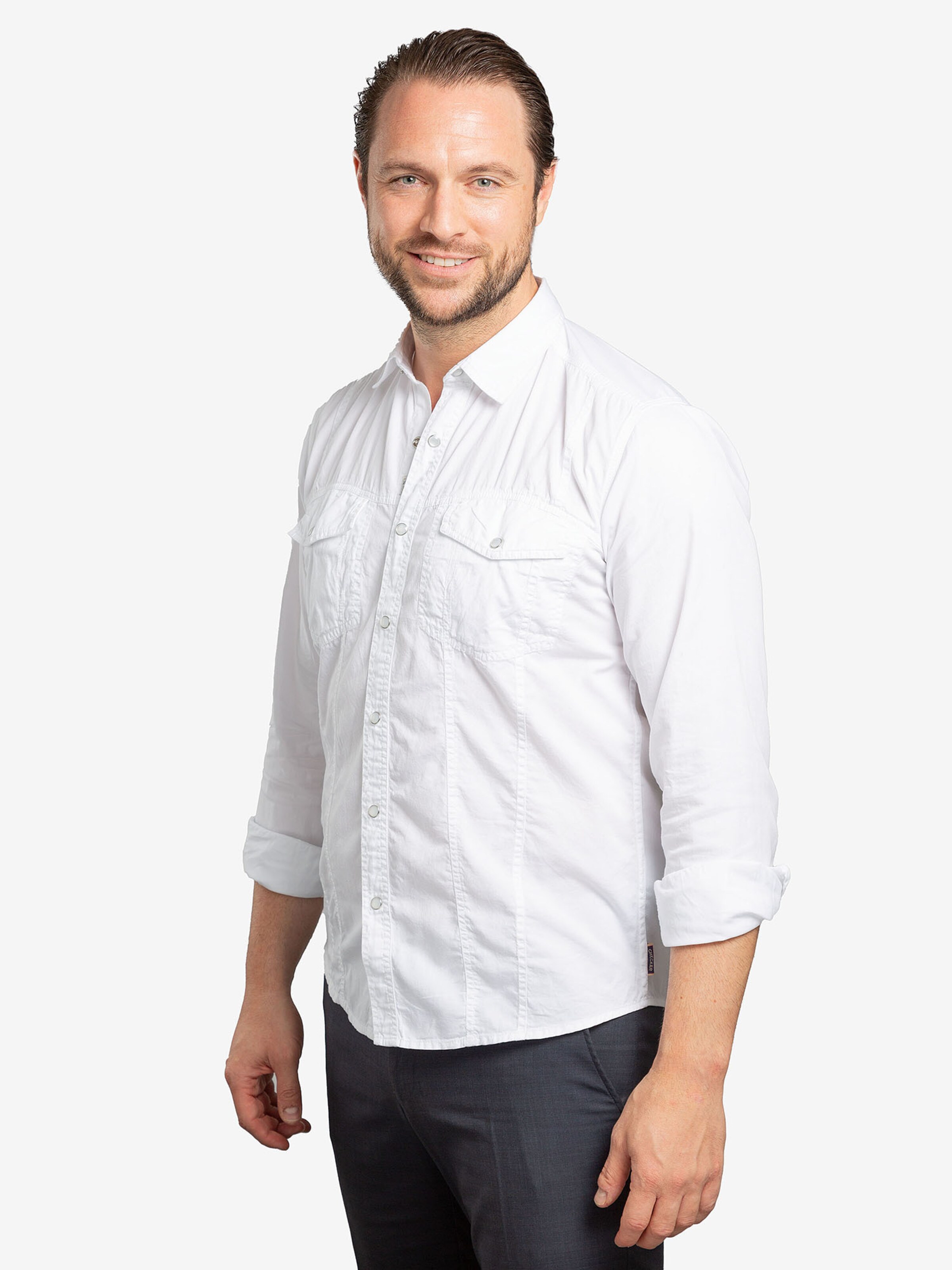 Checker - Regular Fit Camisa ' Dynasty Denim ' em branco