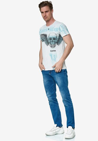Rusty Neal T-Shirt mit 'Flying Skull' Front Print in Weiß